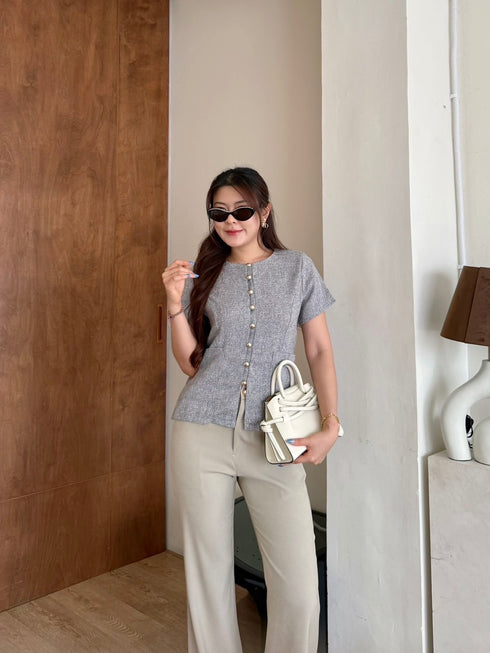 Women Elegant Tweed Tops With Pants Sets